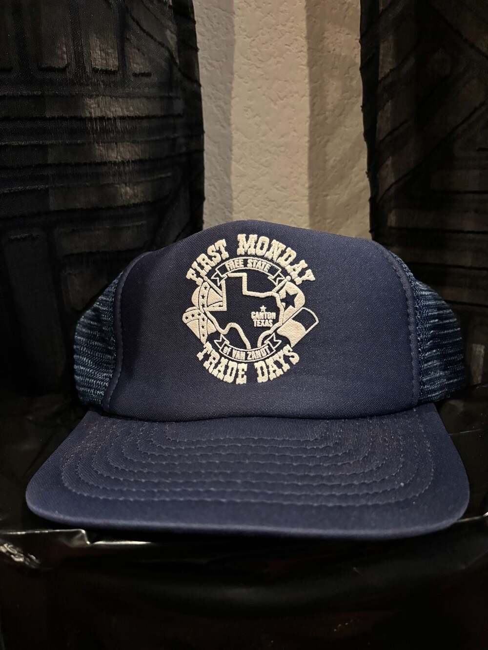 Vintage First Monday Trade Days Canton Texas Trucker Hat Navy Blue Snapback